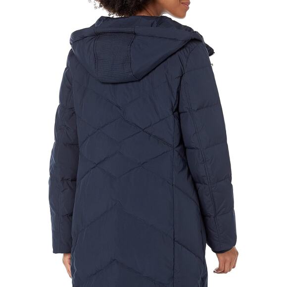 NWT Andrew Marc Phoebe Down-Filled Faux Fur Trim Zip Front Long Coat Blue Size S - Picture 3 of 16